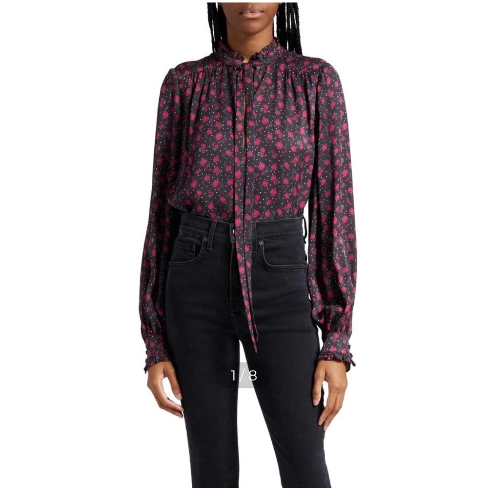 Veronica Beard Louama Tie Neck Dark Floral Blouse size 2 - Picture 14 of 14